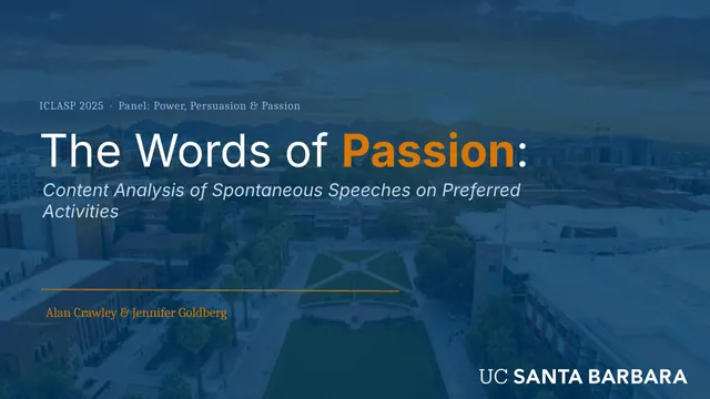 Title slide: The Words of Passion, content analysis of spontaneous speeches on preferred activities